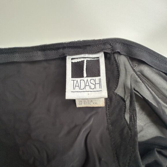 Tadashi Vintage Black Velvet Beaded Formal Top Mesh Sleeves XL Stretch Elegant - Picture 6 of 9